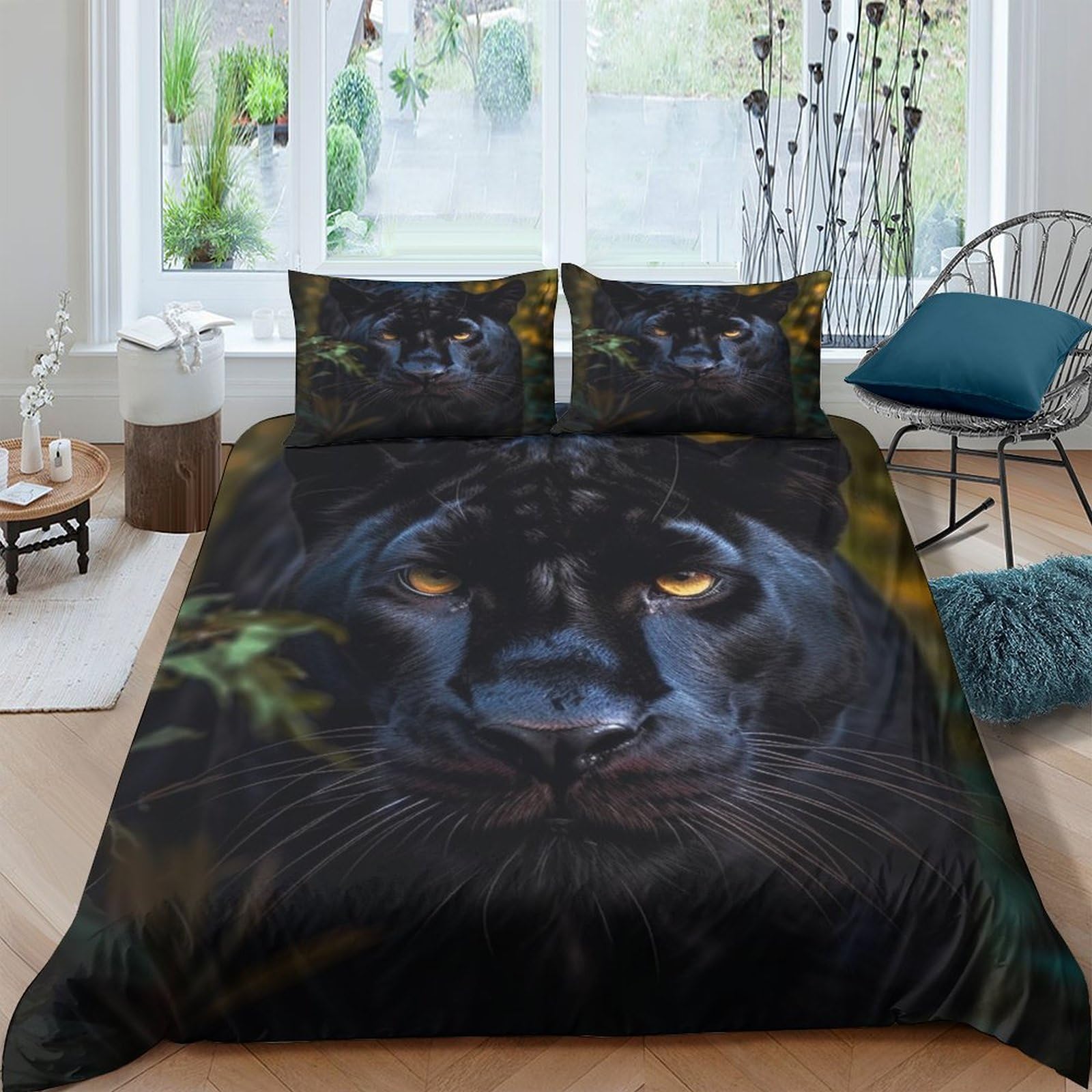 Housse de couette panthère 220x240 imprimé animal 3D avec fermeture éclair
