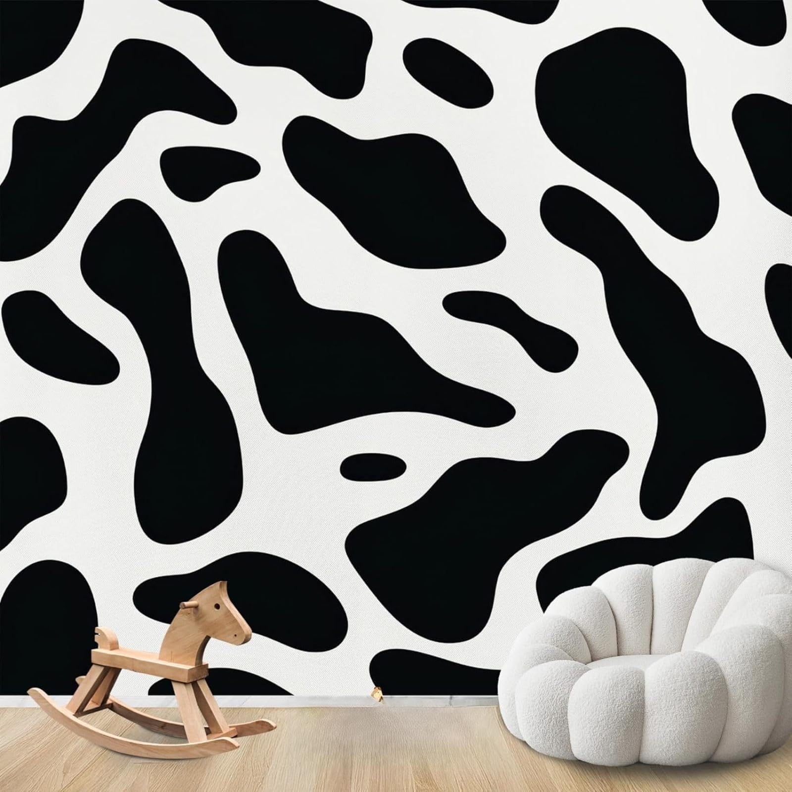Hgjdjhnf 3D Mural Photo Wallpaper Cow Stains Black White Animal Pattern Non-Woven Modern Wallpaper Living Room Bedroom Children's Room Wall Decoration Motif Wallpaper,430Cmx300cm Wall Sticker - Background Wall - Painti