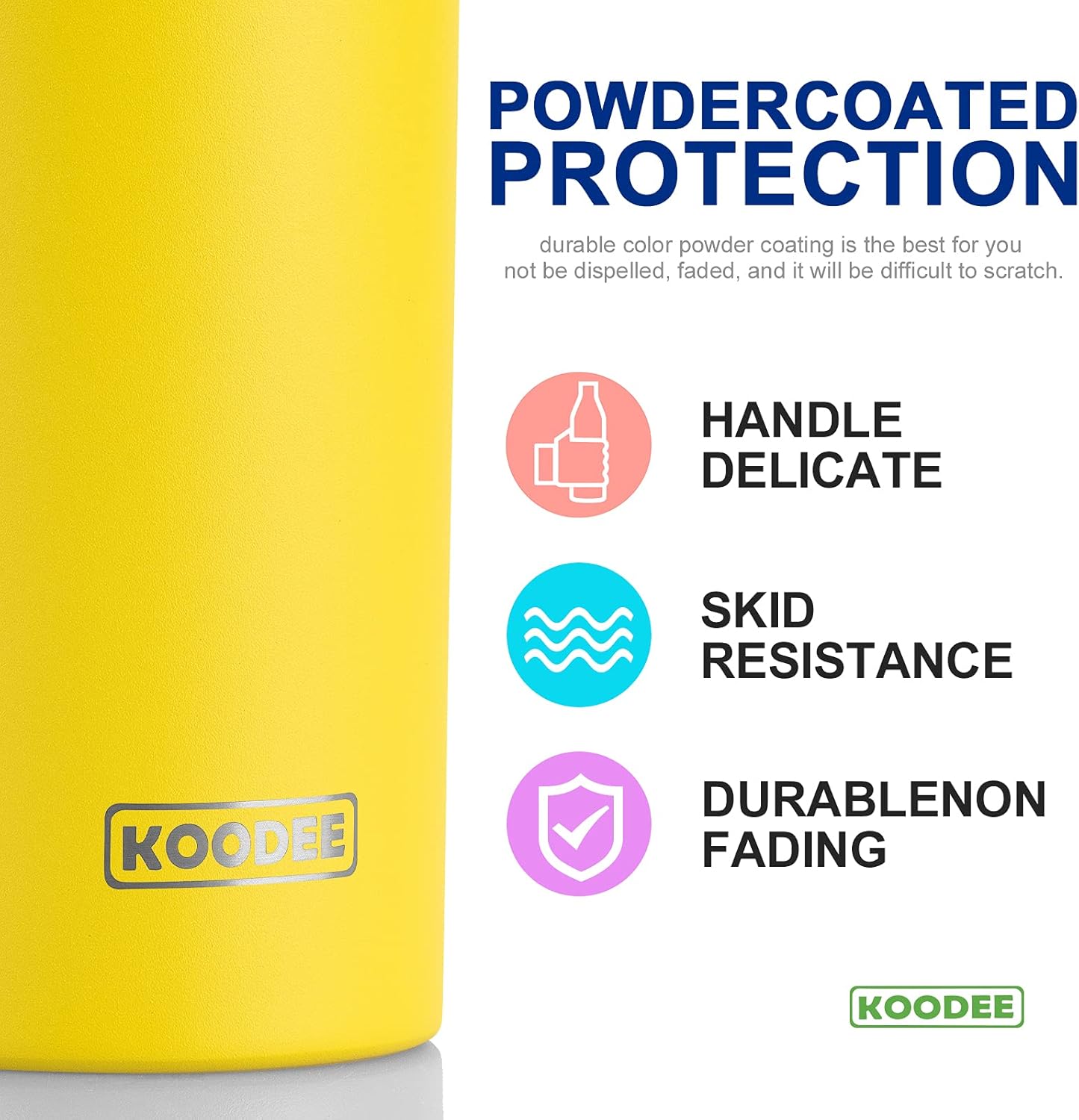 Koodee 20 oz Skinny Tumbler - Stainless Steel Double Wall Insulated Slim Water Cup With Straw and Lids (Yellow) - Image 2