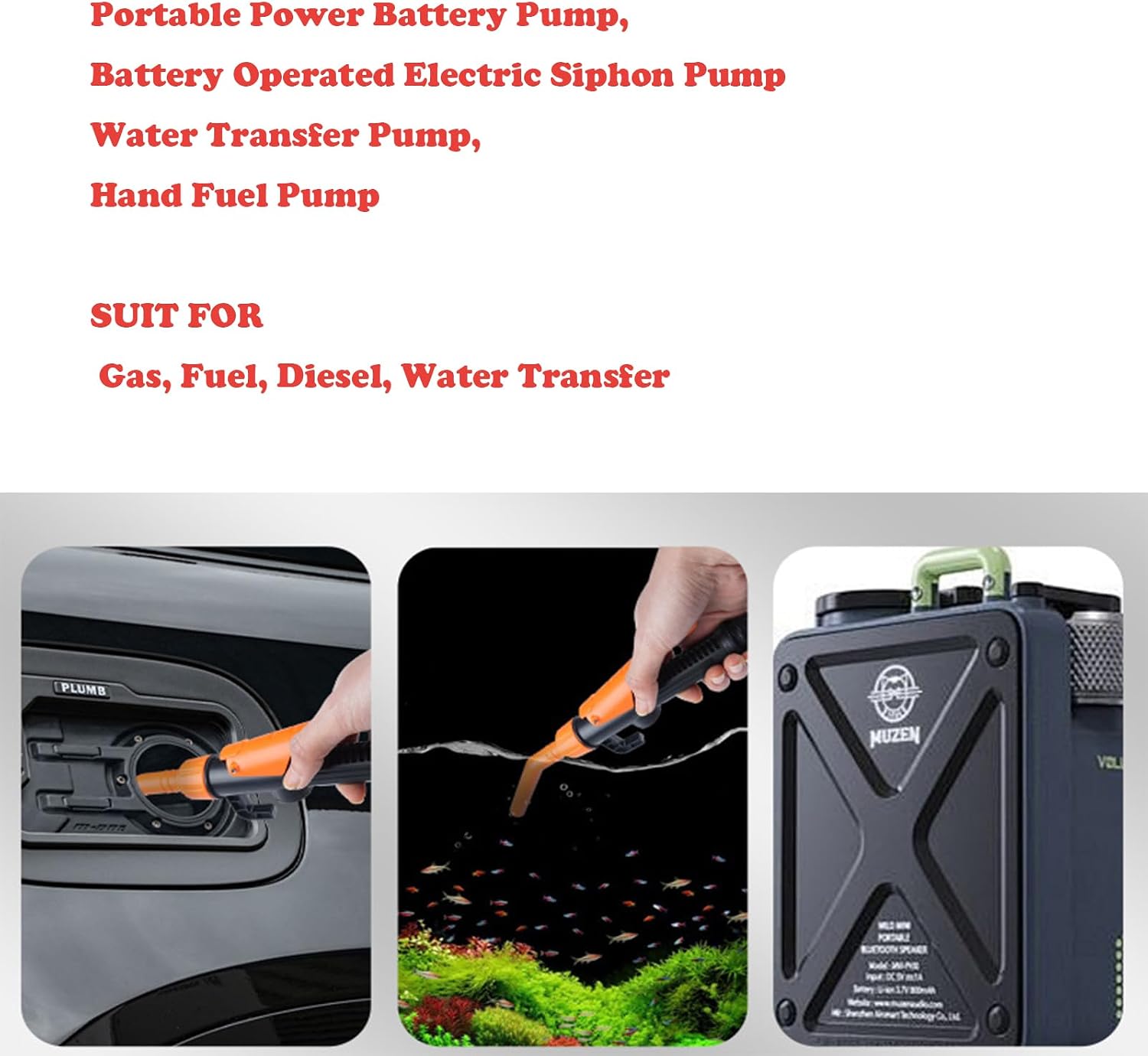 2025 Upgrade Portable Power Battery Pump, Battery Operated Electric Siphon Pump, Gas Pump for Gas Can, Extended Hose Fuel Transfer Pump, Portable Hand Fuel Pump for Gas, Fuel, Diesel, Water Transfer