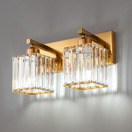 FDPBY Moderna lámpara de tocador de baño, 3 luces, moderna con acabado de latón cepillado dorado, lámpara de pared de baño