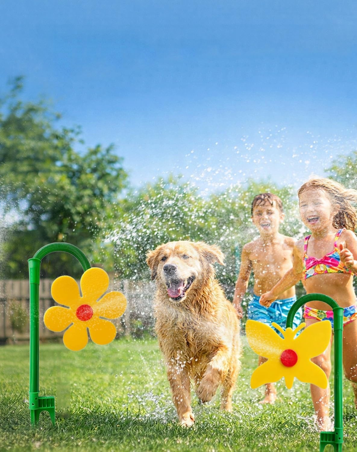 Crazy Dancing Daisy Sprinkler for Dogs & Kids - Funny Dancing Flower Water Sprinklers for Yard, 360° Rotating Sun Flower Lawn Sprinkler with Stable Double-Nail Base (2PCS)