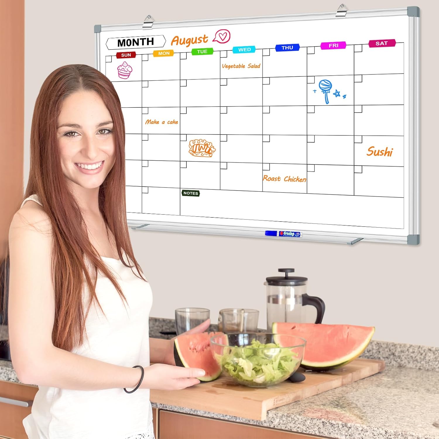Magnetic Dry Erase Board Calendar for Wall 36" x 24", Monthly Calendar Whiteboard for Wall, Planning Board Bulletin Board Portable Board for Office, School, Home, Kitchen, Planning, Memo