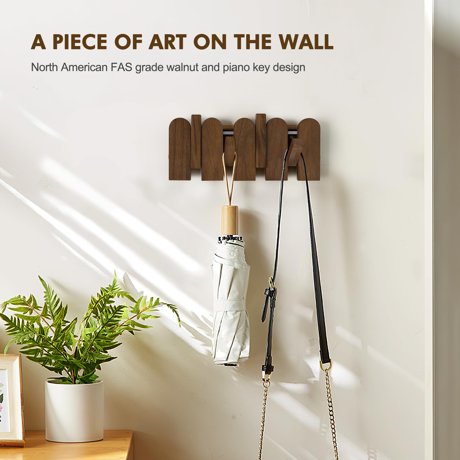 Jotsport Perchero de pared de madera de nogal con ganchos para colgar en la pared, para pasillo, baño, toallero de madera para decoración de pared