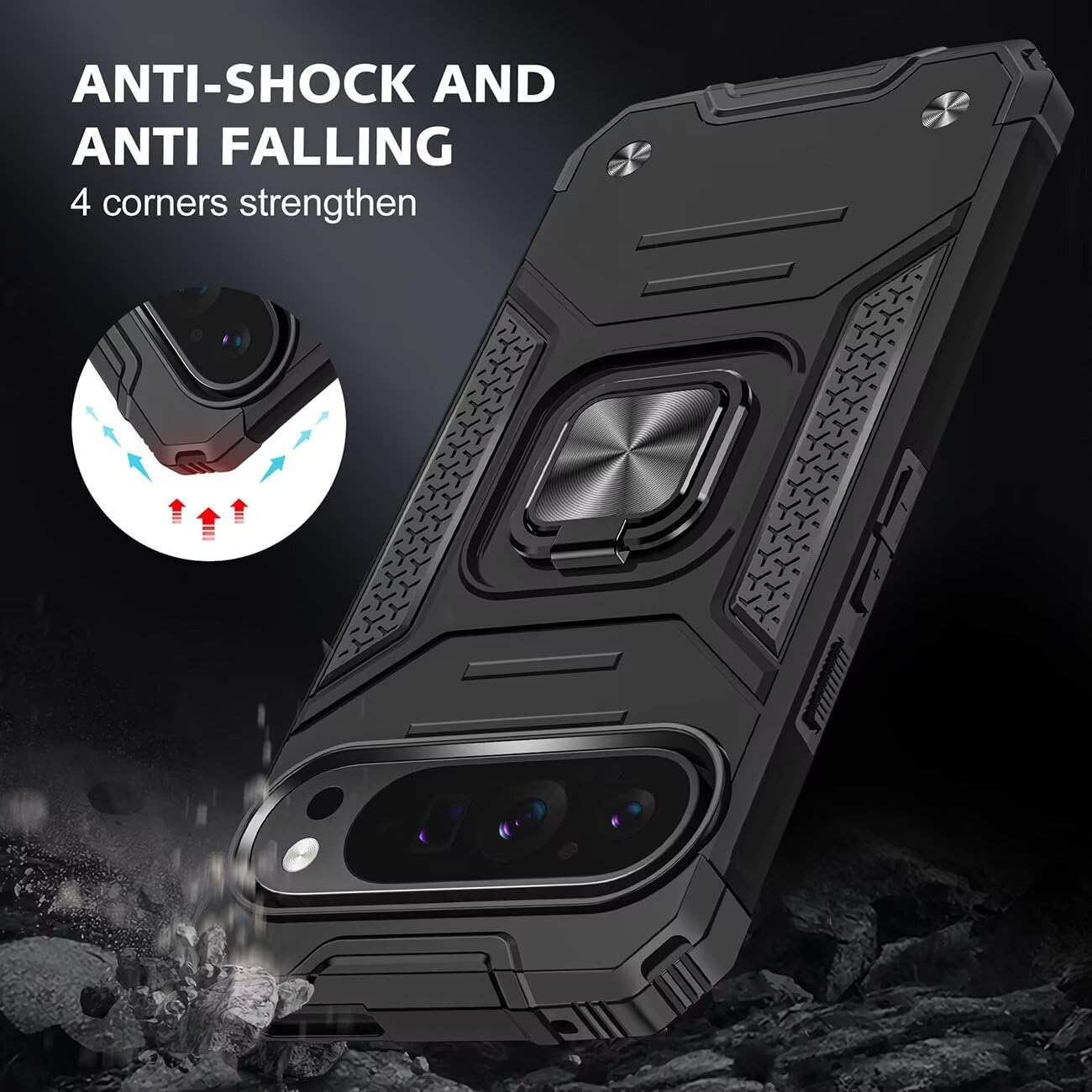 Custodia Google Pixel 9 Pro XL Con Protezione Fotocamera Scorrevole E Vetro Temperato | Anello Magnetico E Supporto Auto
