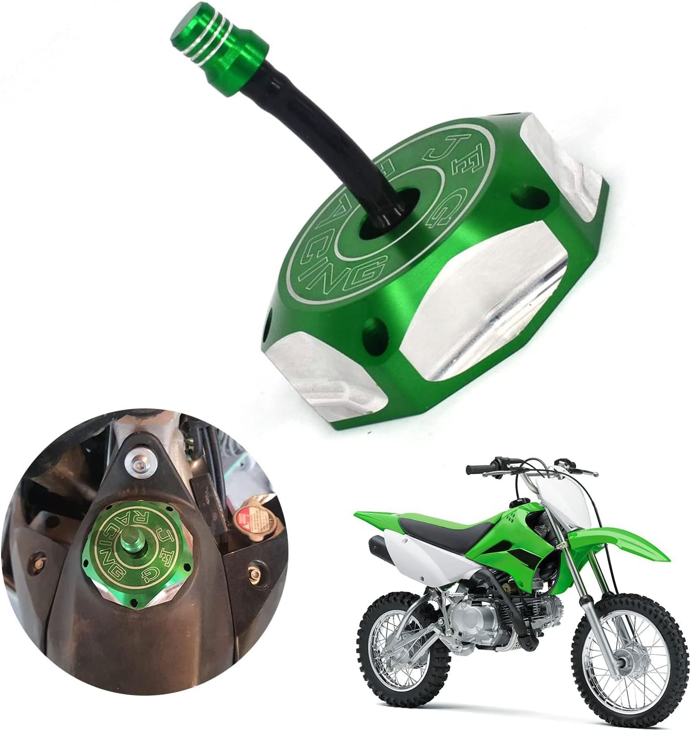 Dirt Bike Gas Cap,Motorcycle Gas Fuel Tank Cap With Breather Valve CNC For KLX 110 KLX110 KLX110L 2010-2023 Dirt Pit Bike Green