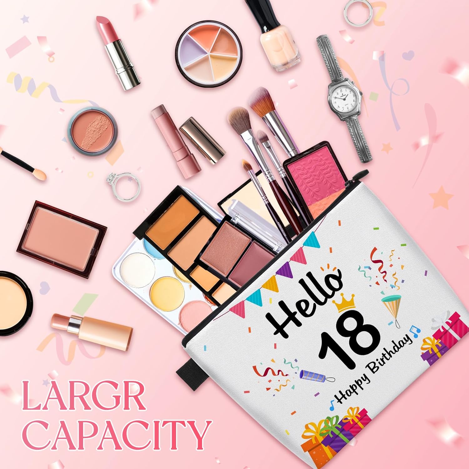 18th Birthday Gift Ideas for Girls Makeup Bag Hello 18 Year Old Birthday Cosmetic Bag Makeup Pouch with Zipper Decorations for Sister Hello 18th Anniversary Christmas Birthday Party Favor Gifts - Image 2