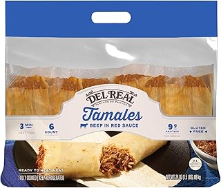 Del Real Foods Beef Tamales – Authentic Hand-Wrapped Corn Masa with Red Chile Sauce, Heat & Serve, Microwave-Ready in Minutes Meals, 24oz Refrigerated