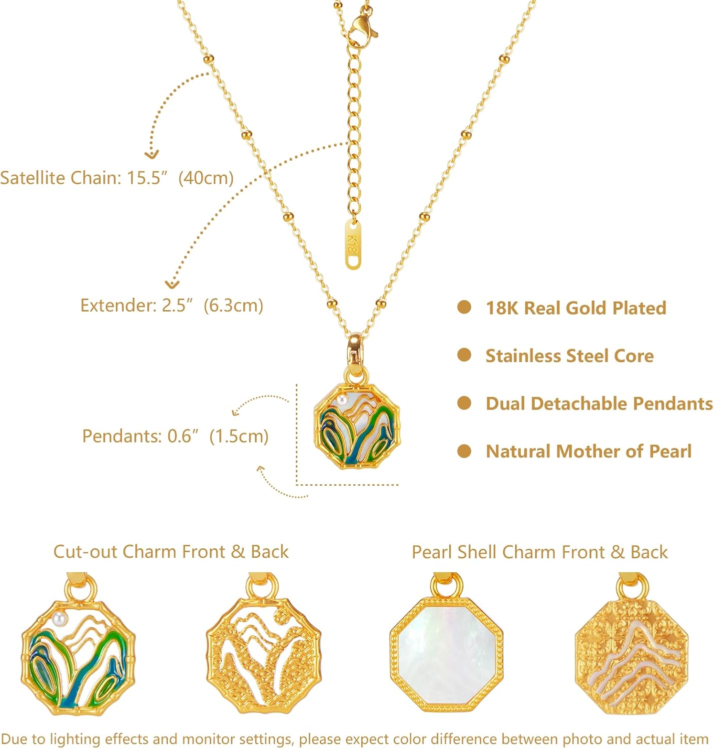 Tigers Eye Necklace Brown Pendant Gold Necklaces for Women Jewelry Collection Mother of Pearl Dainty Coins Evil’s Eye Mountains Pendants 18K Gold Plated Gift for Friends - Image 4