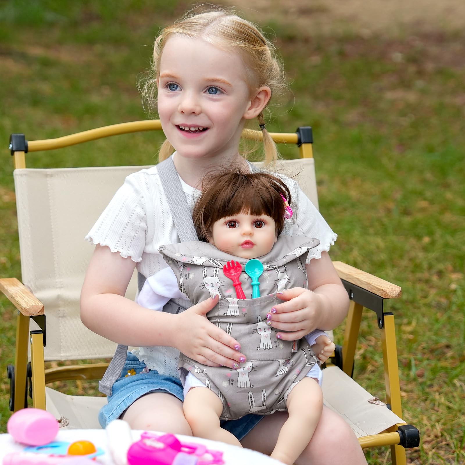 GAGAKU Babypopdrager voor kleine meisjes, herboren poppenaccessoires voor peuters 1-3, kinderspeelgoed babypoppen draagzak - grijs - konijn GAGAKU Babypopdrager voor kleine meisjes, herboren poppenaccessoires voor peuters 1-3, kinderspeelgoed babypoppen draagzak - grijs - konijn