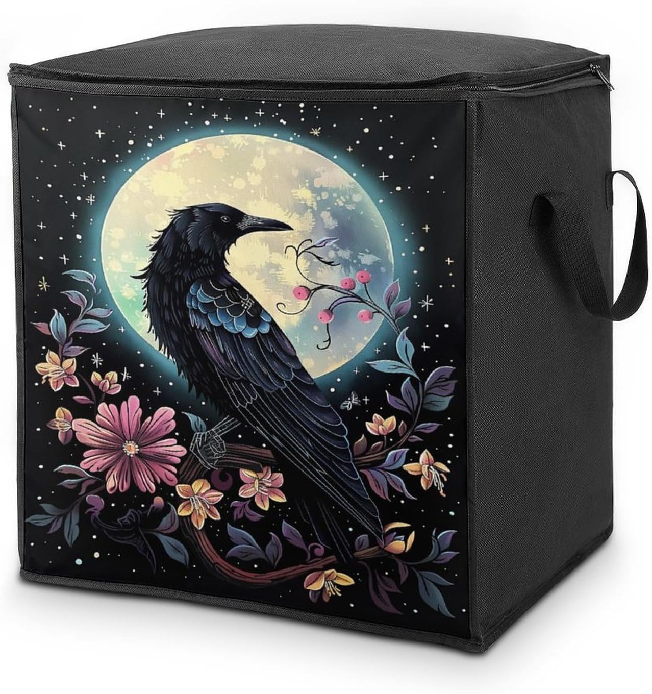 Gothic Raven Crow Moon Flower Storage Bag