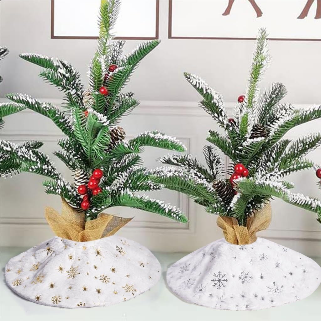 Tree Skirt Christmas Christmas Tree Skirt Small Mini Decoration Desktop Christmas Tree Apron Gold and Silver Snowflake Tree Skirt Christmas Tree Skirts(Small)