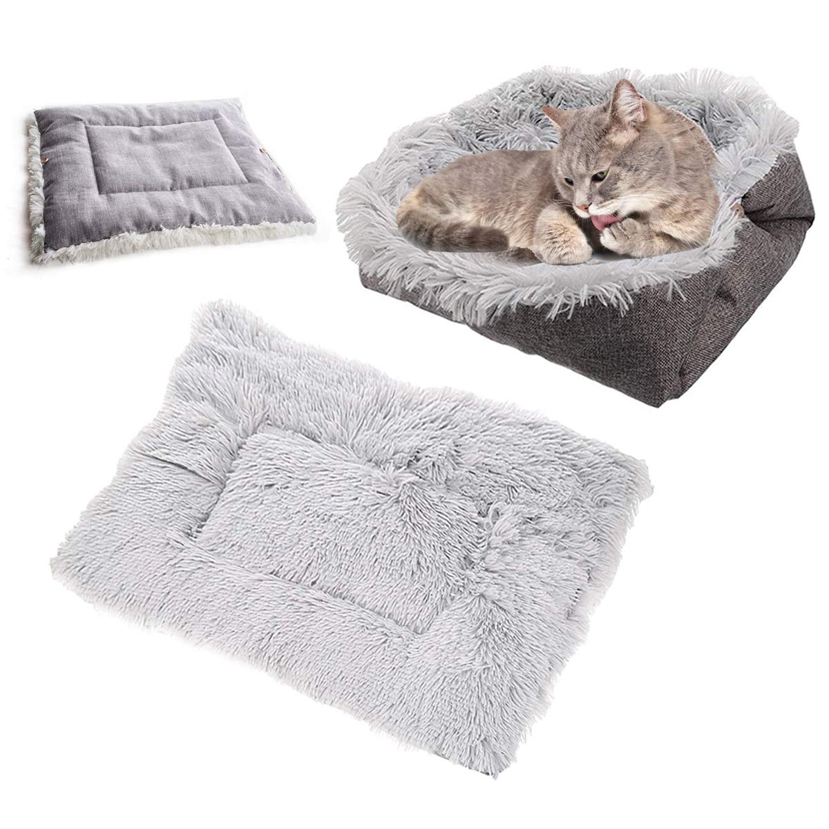 Lit 2 En 1 Pour Chat Et Petit Chien - 61 X 51 Cm, Pliable, Gris - Coussin Panier Doux Et Confortable - 6