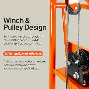 SuperHandy Material Lift Winch Stacker, Pallet Truck Dolly, Lift Table, Fork Lift, 330 Lbs 40 Max Lift w/ 8 Wheels, Swivel Casters [Patented]