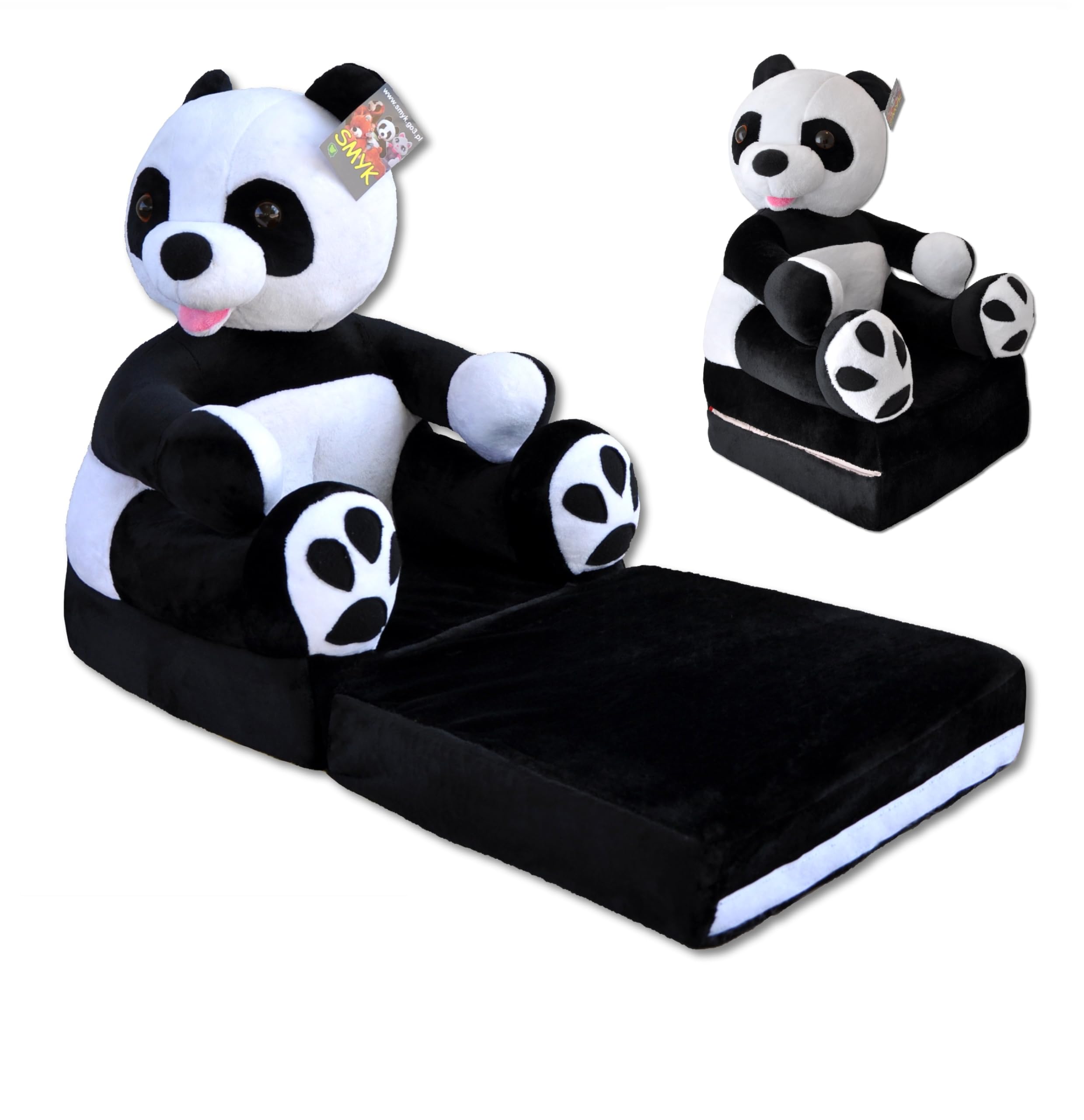 Poltrona Panda per Bambini 2 in 1 – Divanetto Pieghevole in Morbido Peluche, Poltroncina Apribile e Trasformabile per Cameretta