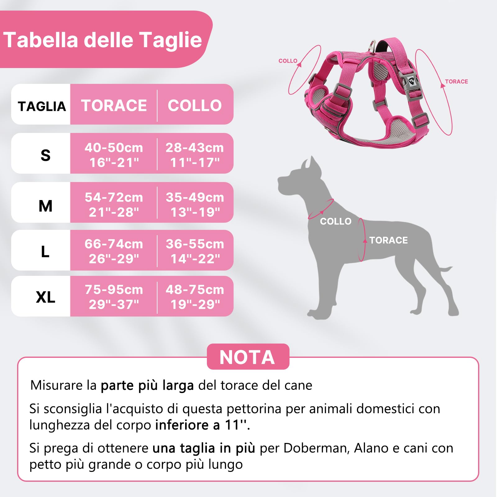 COMSLE Pettorina Cane Taglia Grande Media Piccola, Pettorina Cane ad h Riflettente, Pettorina Anti Tiro per Cani Regolabile con Doppio Anello, Imbracatura Cani Traspirante, Rosa, XL