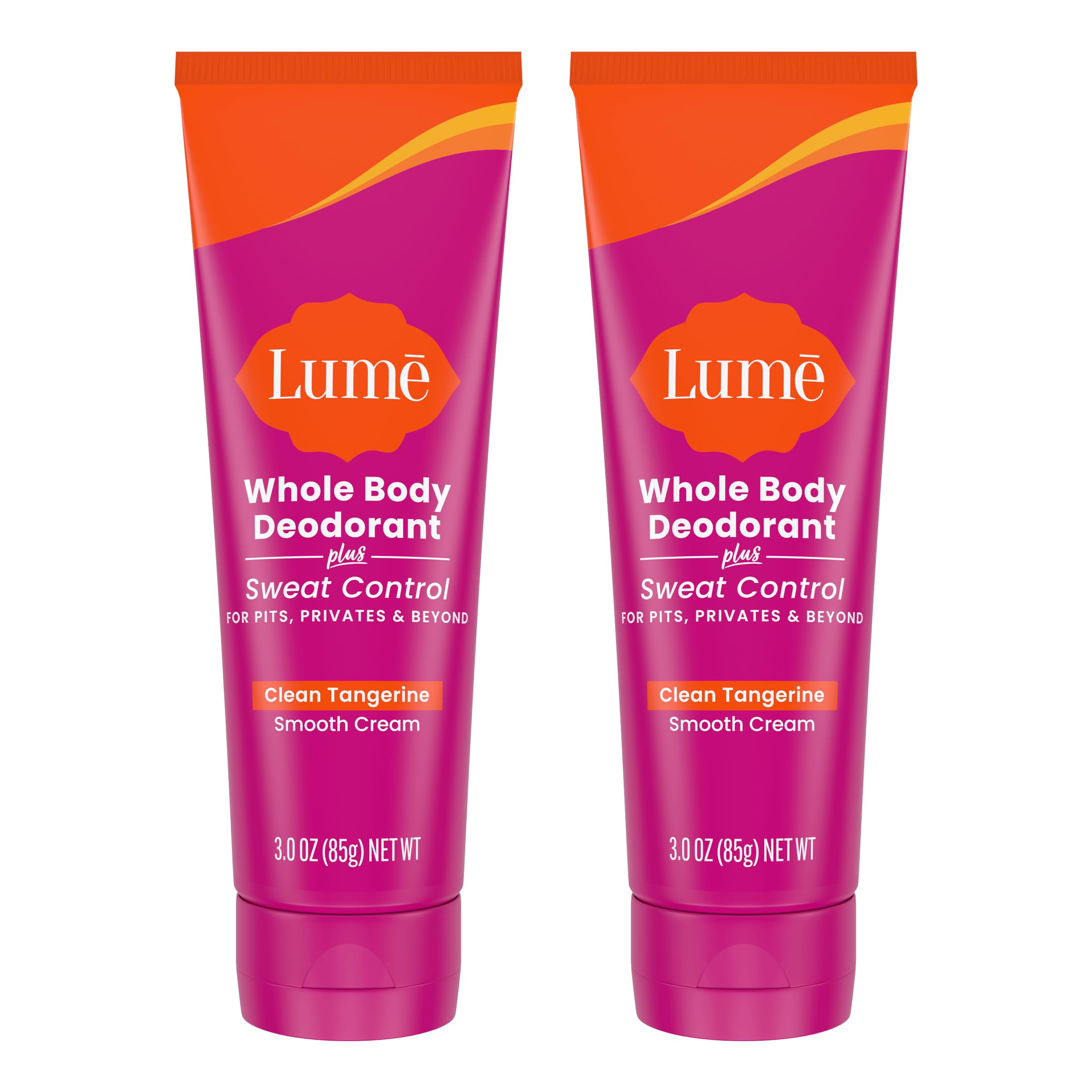 Lume Whole Body Deodorant Plus Sweat Control - Smooth Cream Tube - 72 Hour Odor And Sweat Control - Baking Soda Free, Skin Loving - 3.0 ounce (Pack of 2) (Clean Tangerine)