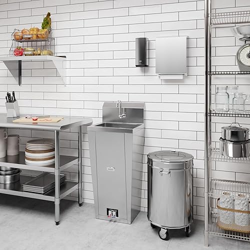 Vista 29 de AmGood Fregadero de mano de acero inoxidable para montaje en pared con grifo Lavabo comercial de lavado de manos para restaurante, cocina NSF