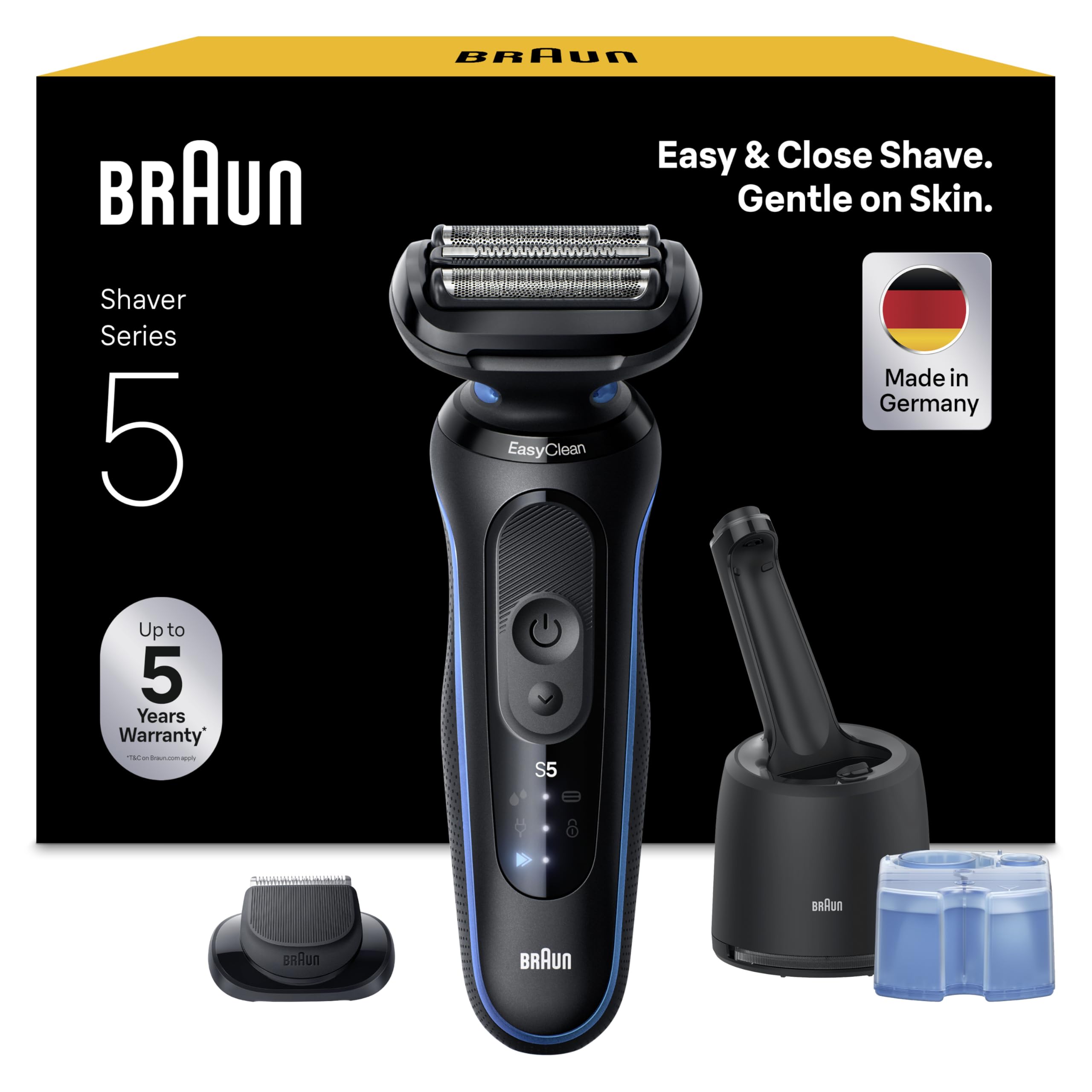 Braun Series 5 Afeitadora Eléctrica Hombre, 52-B7200CC, Azul | Máquina de Afeitar Barba Recargable, 50 Min de Uso, Centro de Limpieza, Recortadora de Precisión, Estuche de Viaje GreenCircle Certified: Certified Energy Savings
