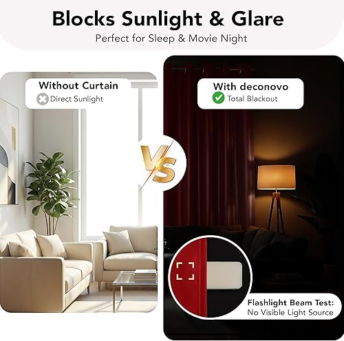 Miniatura 4 de Deconovo cortinas blackout 100 % con forro totalmente negro con aislamiento térmico de doble capa, oscurecimiento de la habitación, ahorro de