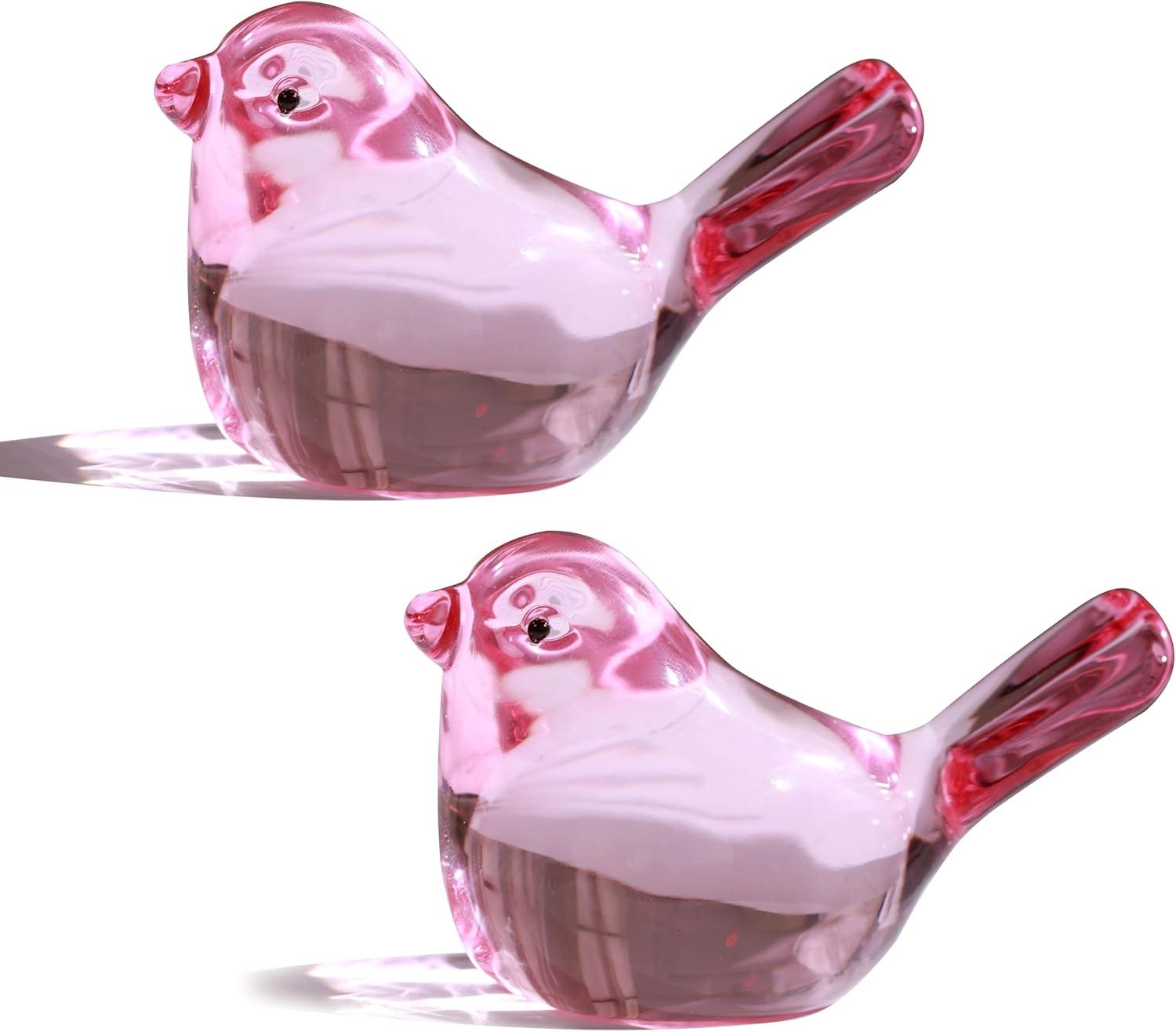 H&D HYALINE & DORA Set of 2 Handmade Glass Bird Figurine Blown Glass Birds Ornament Crystal Art Animals Decorative Collectible Figurines(Pink)