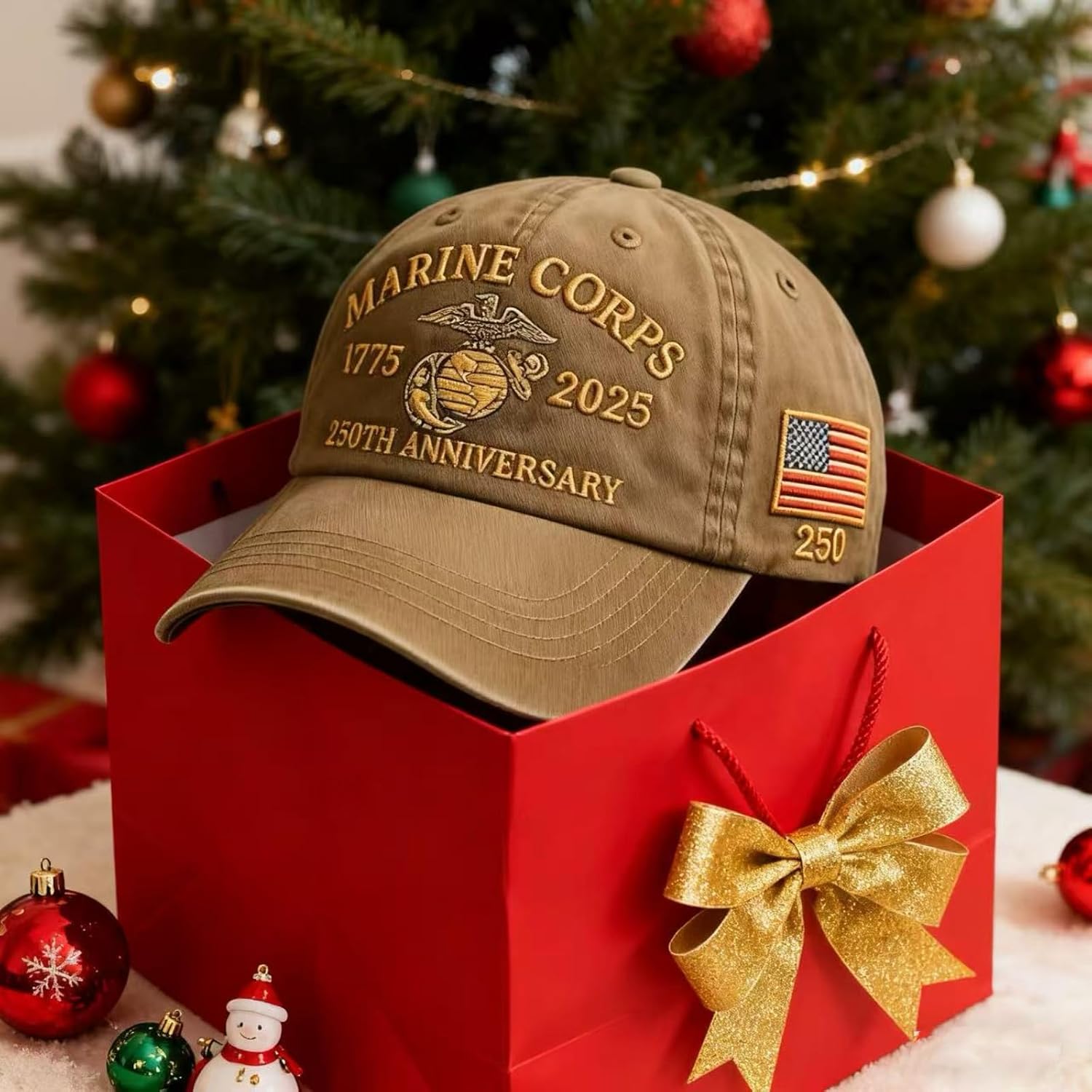 Mens 250th Anniversary Washed Cotton Cap, Adjustable Retro Commemorative Hat, Veteran Tribute Gift