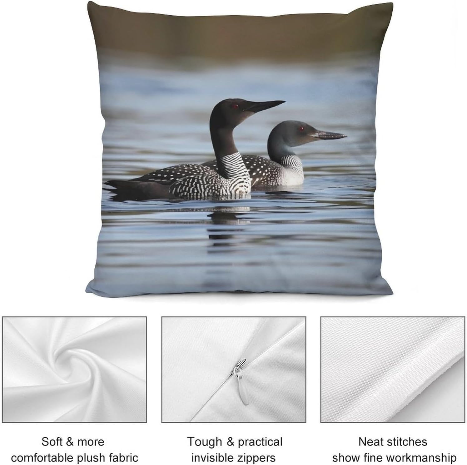 Throw Pillow Covers Set of 2 Loon Birds Pillow Cover for Sofa Decorative Square Pillowcases Soft Cushion Cases for Couch Bedroom Living Room Office 26 "x26