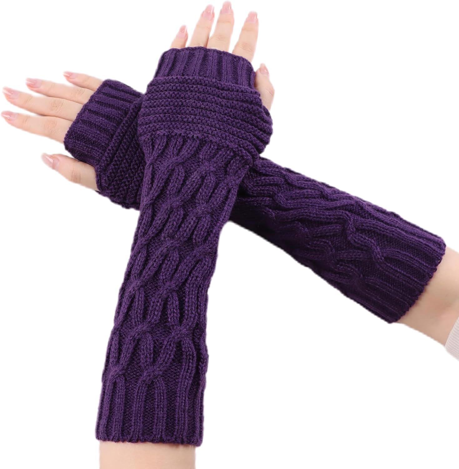 Winter Women Arm Warmers Long Fingerless Gloves for Women Mittens Knit Wrist Warmers with Thumb Hole Warm Sleeves