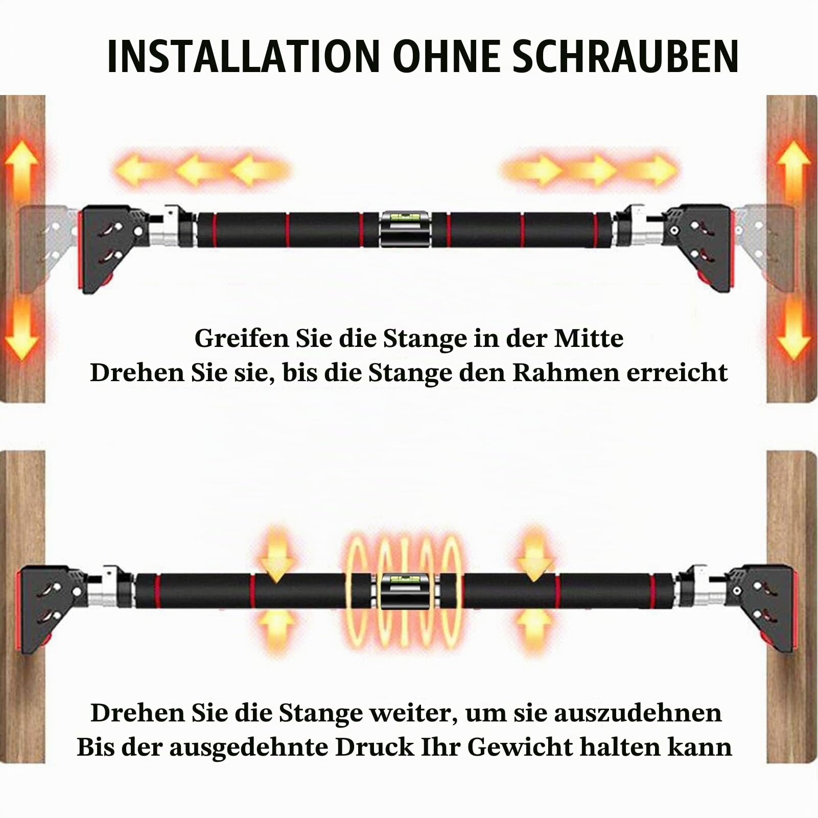 Verstellbare Klimmzugstange Türrahmen– Keine Schrauben verstellbare Breite 丨Stabiles Türreck mit Traglast bis zu 200kg – mit verlängerten Handgriffen ohne Bohren 94-126cm