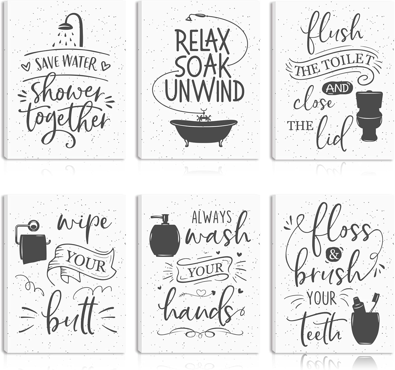 IARTTOP 6 Pcs Funny Bathroom Signs Canvas Art Wall Decor Relax Soak Unwind Black And