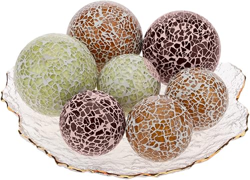 Miniatura 7 de Meiwlong Juego de 3 bolas de mosaico de vidrio de 3.35 pulgadas, cuencos de mesa de colores, jarrones, centros de mesa, juego de centros de mesa,