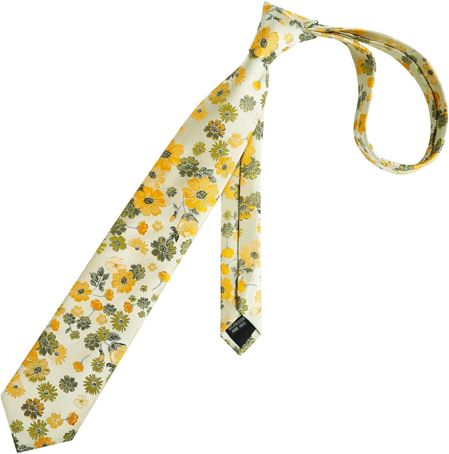 Alizeal Mens 3.15'' Natural Flower Pattern Tie with Floral Pocket Square Set