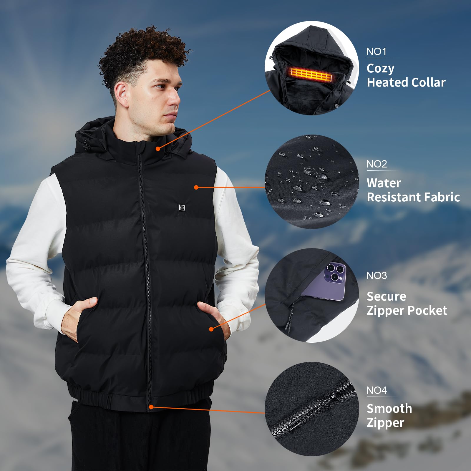 Faxpot Gilet Riscaldato per Uomo e Donna con Power Bank, Gilet Riscaldato con 3 Livelli di Temperatura, Giacca Riscaldata in Pile Elettrico Senza Maniche, 806