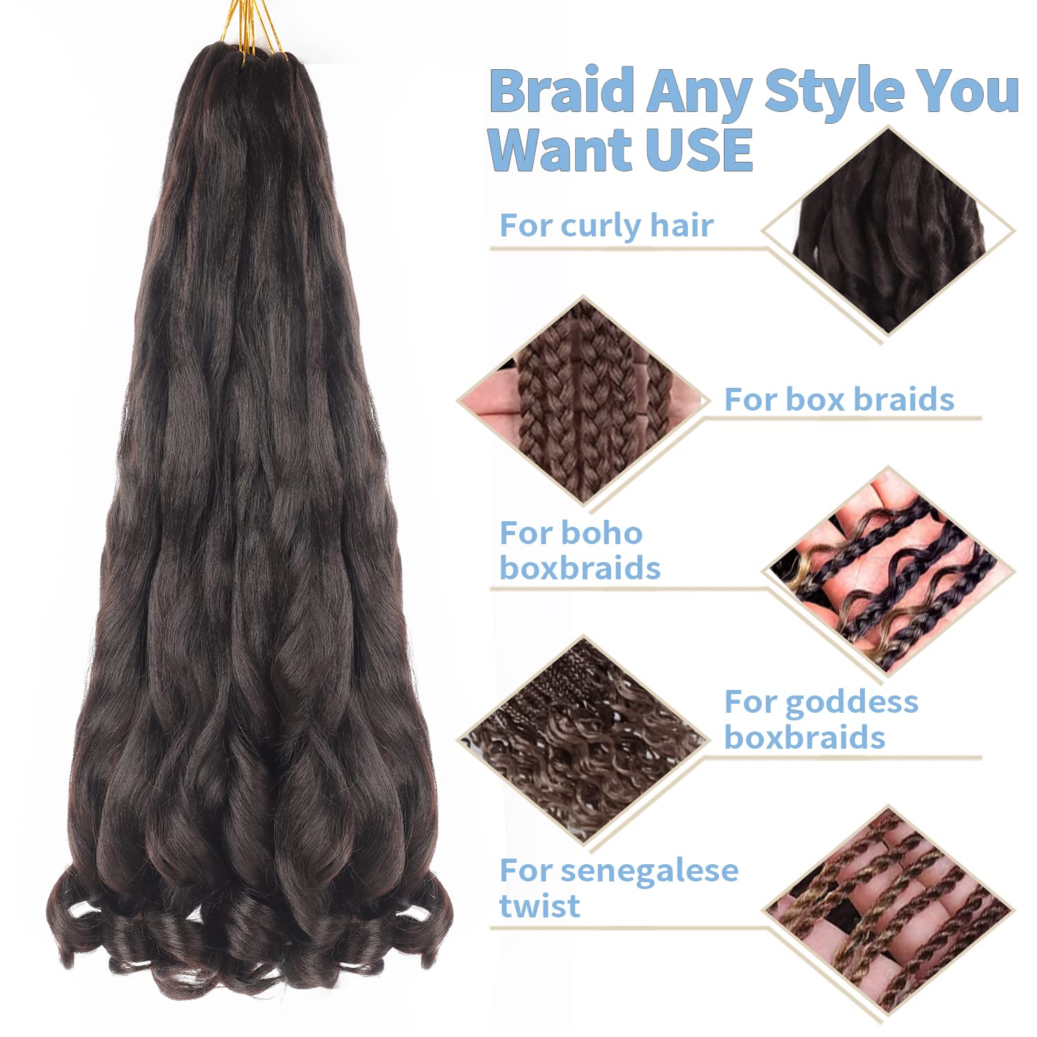 18 inch French Curl Braiding Hair 8 Pack crochet braids hair extensions Curl Braids Crochet Hair expression hair french curl braiding hair Extensions Pre Stretched Bouncy Braiding Hair(18 Inches,4#) - Image 4