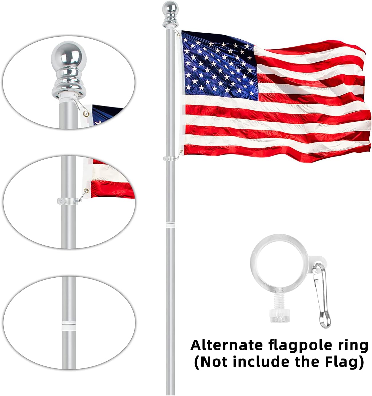 OUTNEE 6FT Flag Pole Kit for American Flag, Suitable for 2x3, 3x5, 4x6 Flag Heavy Garden flagpole. Adjustable Residential Flag Poles with Flag Pole Bracket for House Yard
