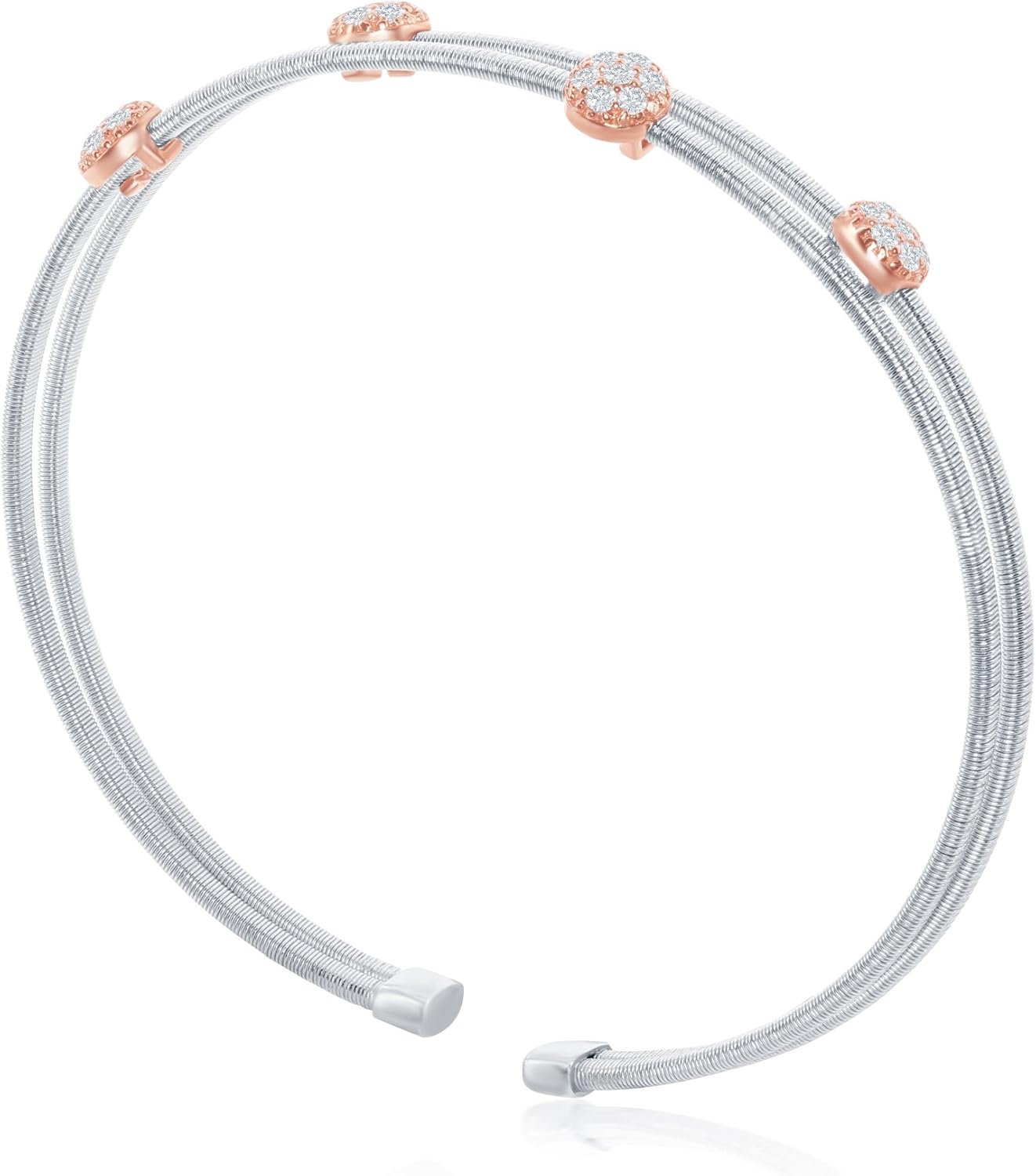 Sterling Silver Italian Double Wire Design with 14K Rose Gold over Silver, Set with CZ Bangle