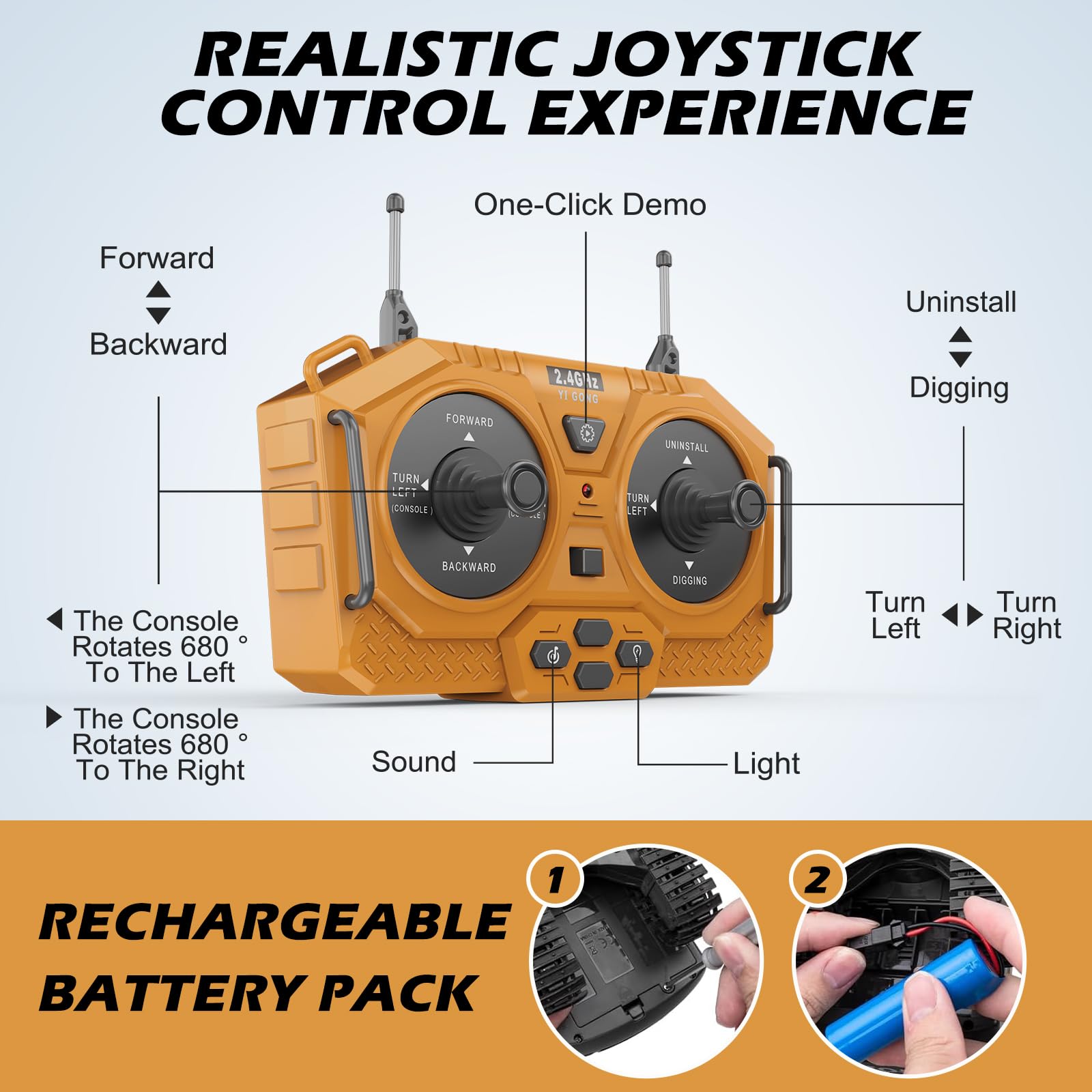 Remote Control Excavator Toy RC Play Excavator Construction Vehicles, 11CH 2.4Ghz RC Sand Digger with Metal Shovel & Light, Construction Truck Toys for Boys 3 4 5 6 7 8-12 Year Old Kids Birthday Gifts