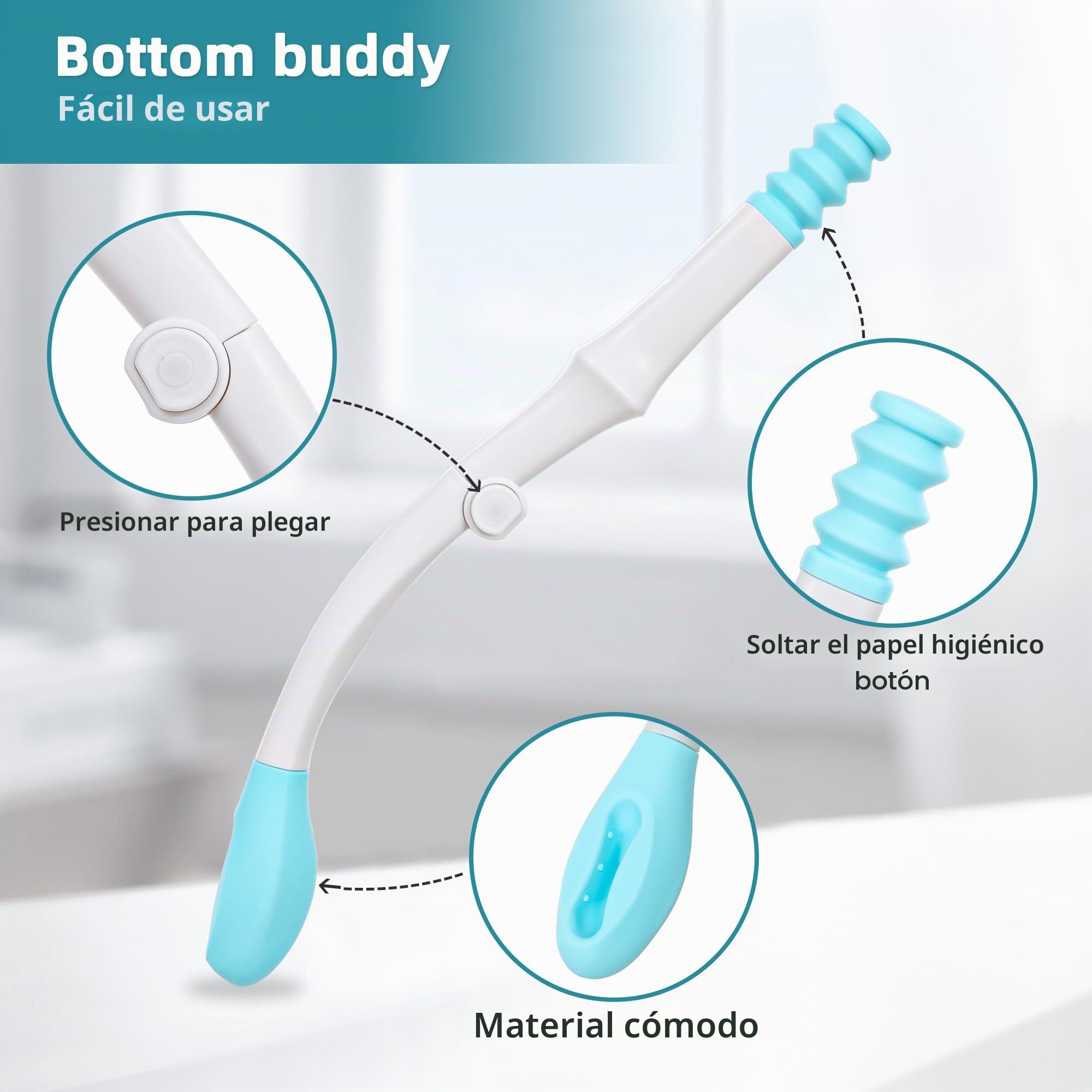 Herramientas de ayuda para el inodoro, plegable, azul, de largo alcance, cómodo, extiende tu alcance más de 15 pulgadas de papel higiénico o toallitas prehumedecidas