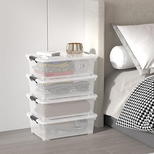 Miniatura 4 de Sandmovie Paquete de 4 cajas de almacenamiento de plástico de 20 cuartos de galón debajo de la cama, contenedores de plástico para almacenamiento