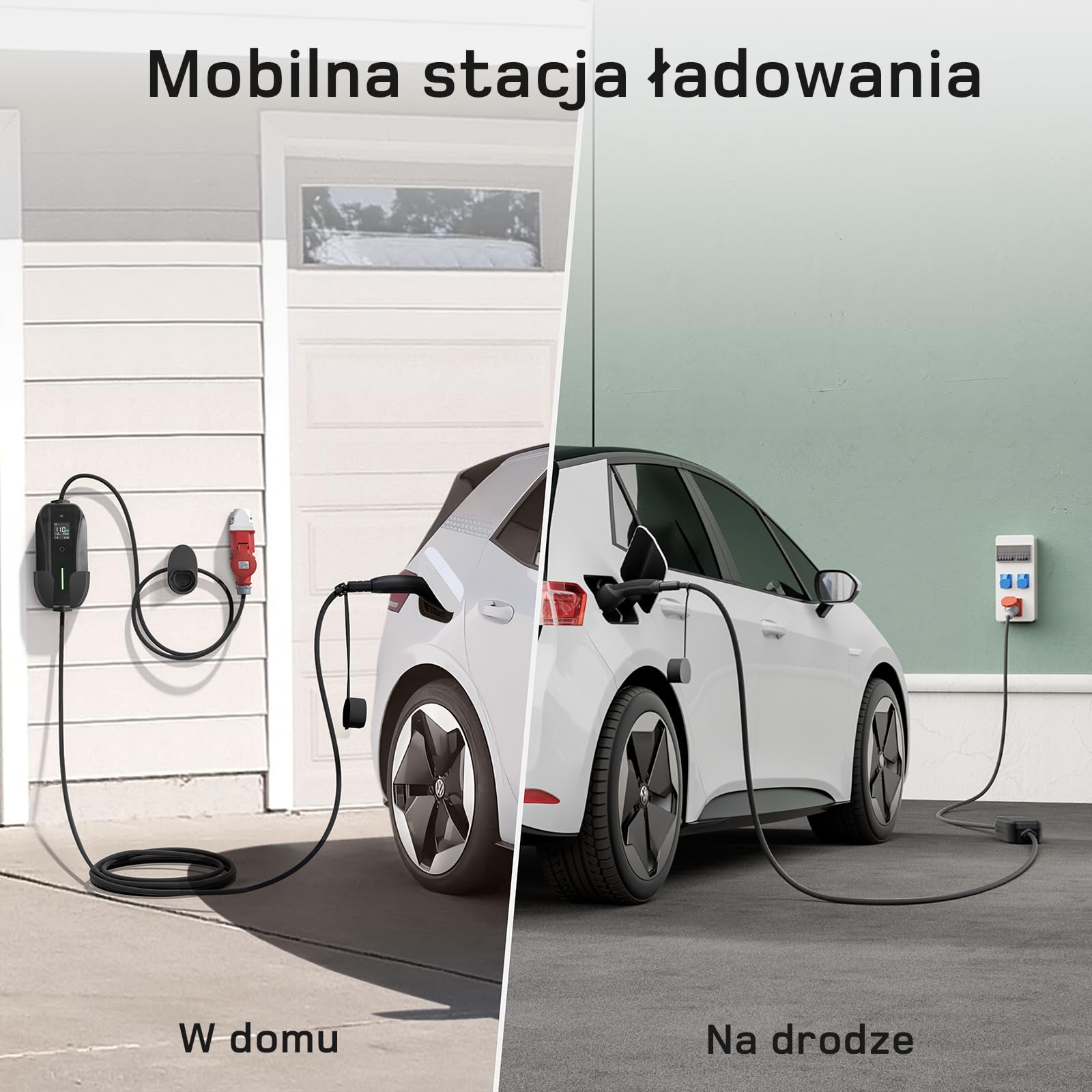 dé Mobilna Stacja ładowania/wallbox 11 kW (3-fazowa/7 m/6-16 A) z zestawem adapterów, kablem CEE 16 A do typu 2 i ładowarką EV do modeli Y/3, ID.3/4/5, MG4, EX30 i innych pojazdów elektrycznych