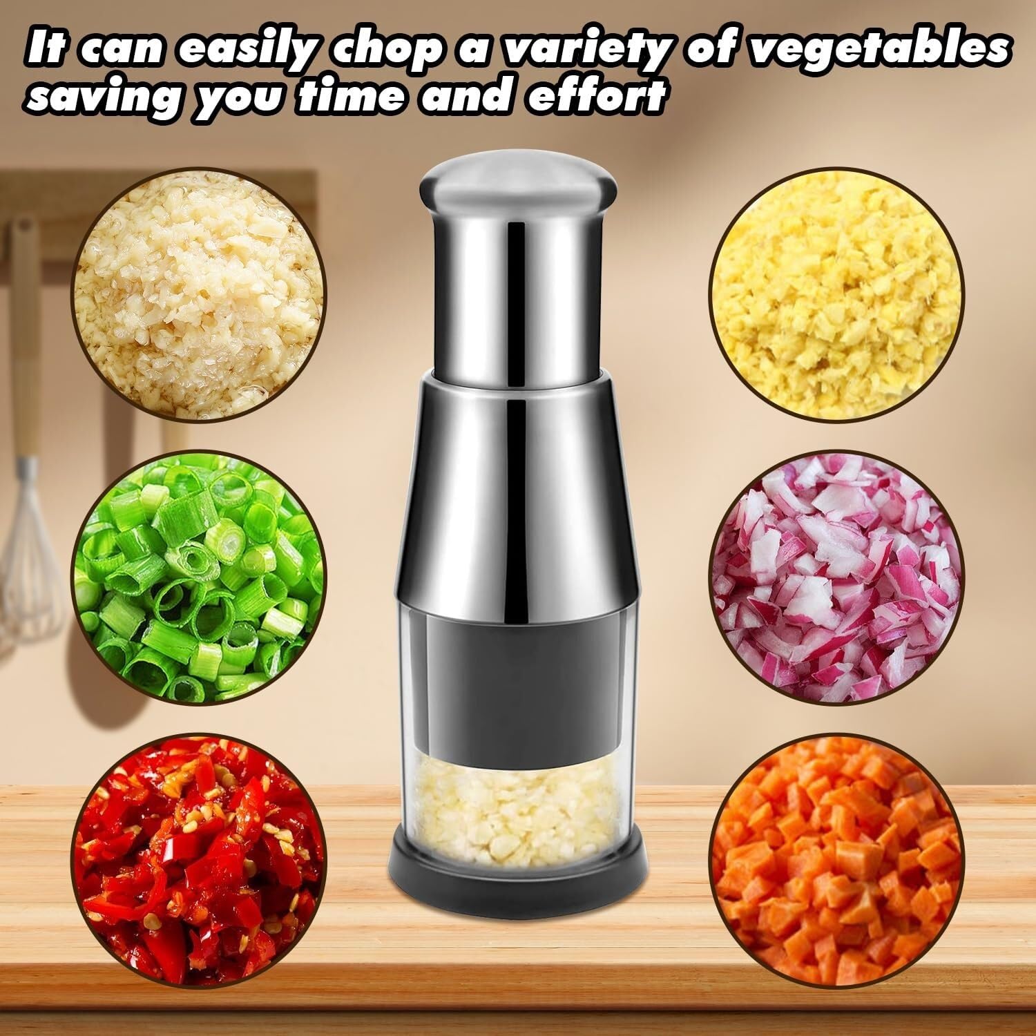 Knoblauchpresse Edelstahl Manueller Fleischwolf für Knoblauch, Ingwer, Zwiebel – Küchenpresse mit Griff und Schäler, ideal für Salatdressing und Kochen