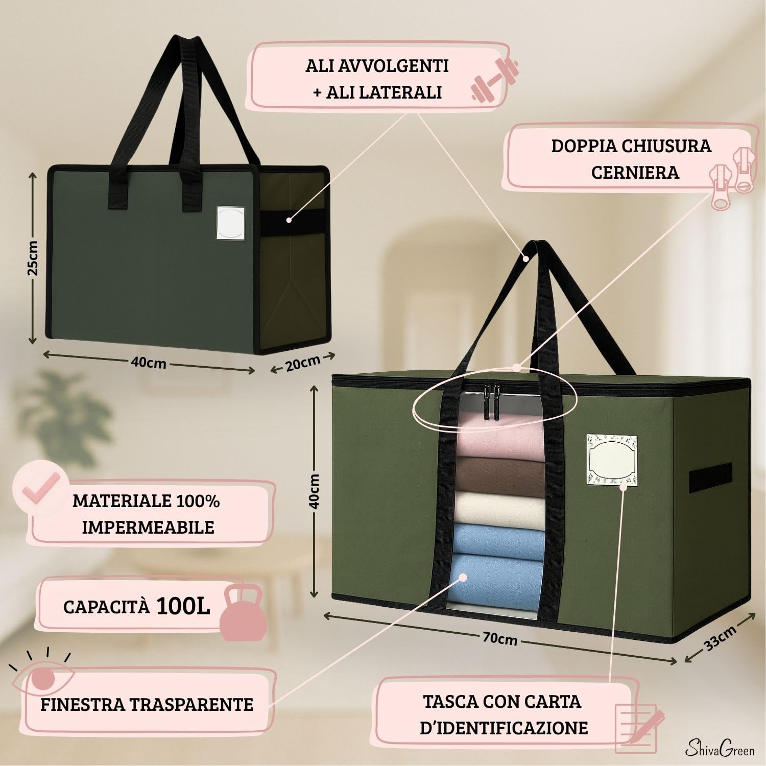 Borse Trasloco Set 4+2 (4 Grandi + 2 Piccole) – Resistenti con Cerniera Doppia e Manici Rinforzati – Impermeabili, Pieghevoli e Riutilizzabili – Alternativa agli Scatoloni per Trasloco