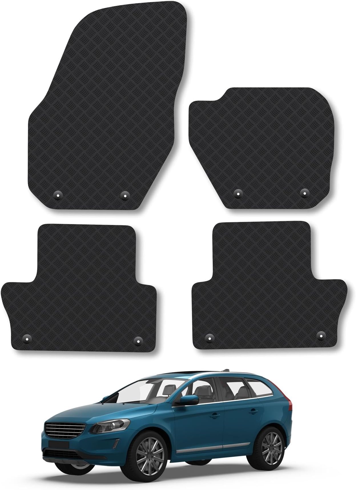 Volvo XC60 (2008-2017) Rubber Car Mats Accessories Tailored Fit Compatible Accessory Waterproof Protection Non-Slip Floor Mats Full Coverage Durable Front Rear Set Coverage with Clips