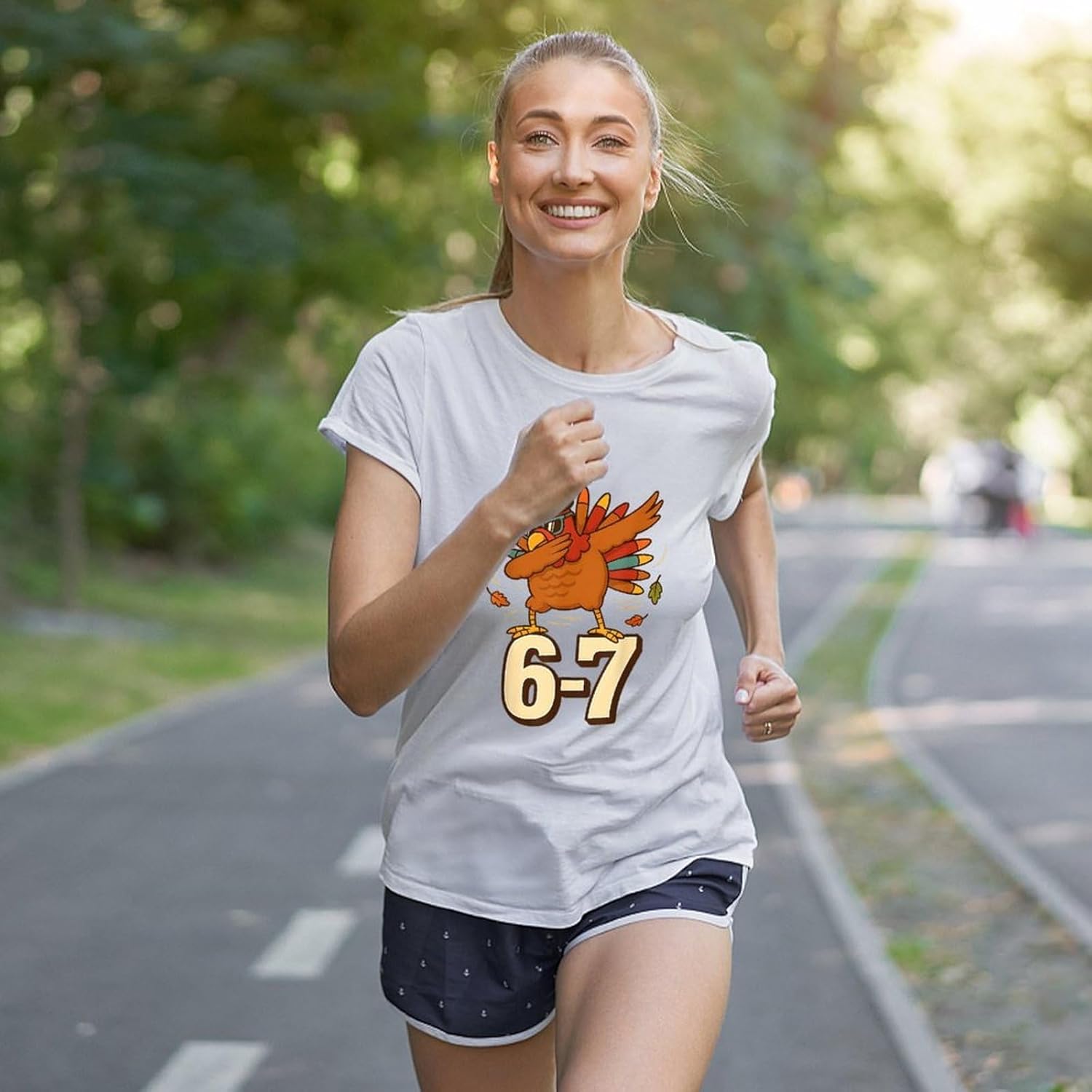 Fun 67 Six Seven Turkey Thanksgiving Cute Turkey T-Shirts for Women Causal Breathable Aesthetic Simple Shirt - Image 5