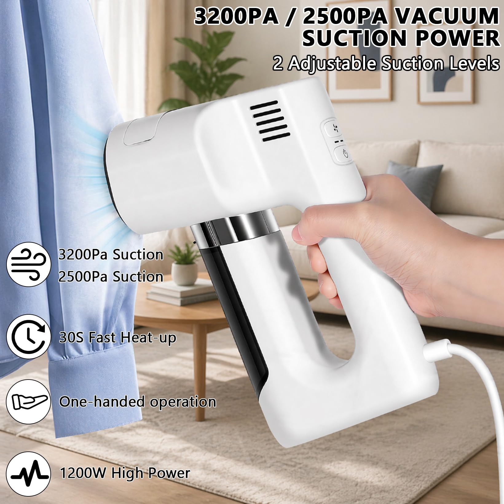 Vaporera con aspiración 3200pa Plancha de vapor | portátil 2-en-1 Combo vaporera y plancha Calentamiento rápido para viaje
