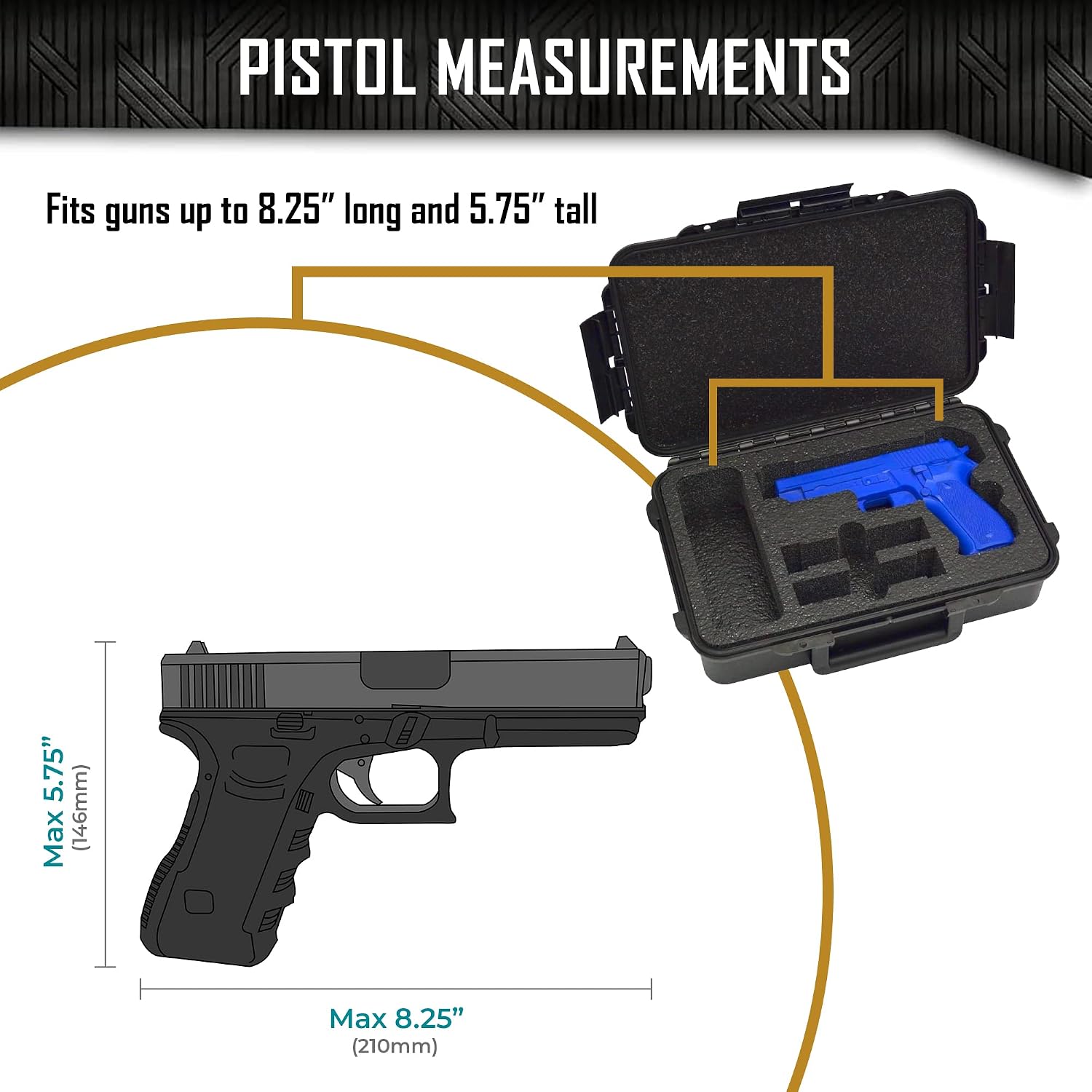 1 Pistol, 2 Magazine + Accessories Gun Case Storage | Doro Waterproof Pistol Case with Custom MyCaseBuilder Foam Insert | Hard Gun and Magazine Case