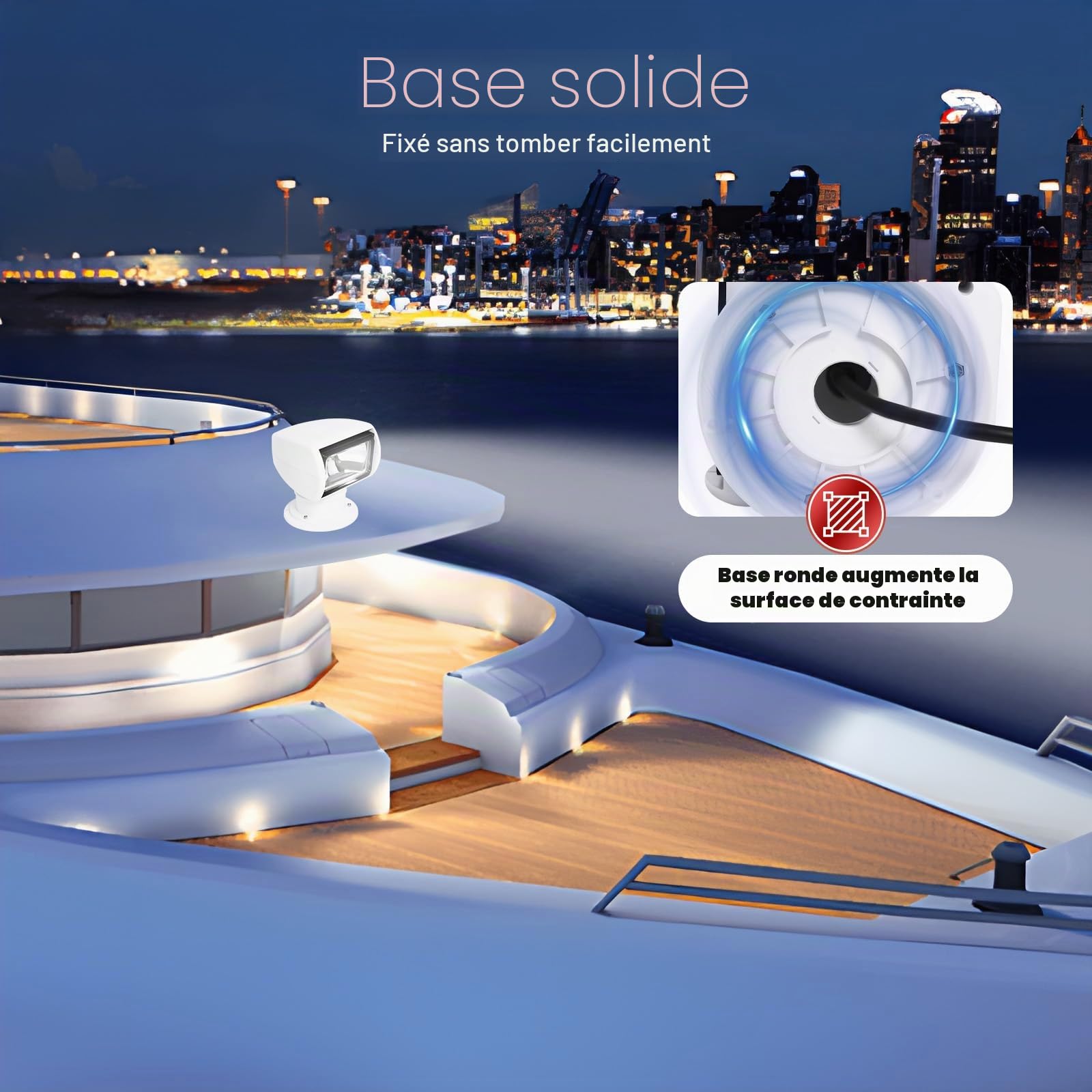 Projecteur de recherche marine télécommandé 100 W halogène 2300 lm Portée 800 m Étanche IP66 Rotation à 355° DC 12 V Blanc Pour bateau et yacht