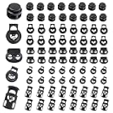 Sunenlyst 150Pcs Cord Locks, Plastic Cord Lock for Drawstrings, Shoelace Locks Spring Toggle Stopper with 5 Sizes, Cord Stops for Drawstring, Paracord, Clothing and Bags (160 Dark Black)