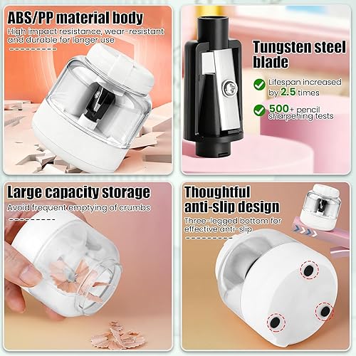 Miniatura 6 de Sacapuntas eléctrico, sacapuntas automáticos recargables para niños, recargable, portátil, sacapuntas de colores pequeños (0.23-0.315 pulgadas) para