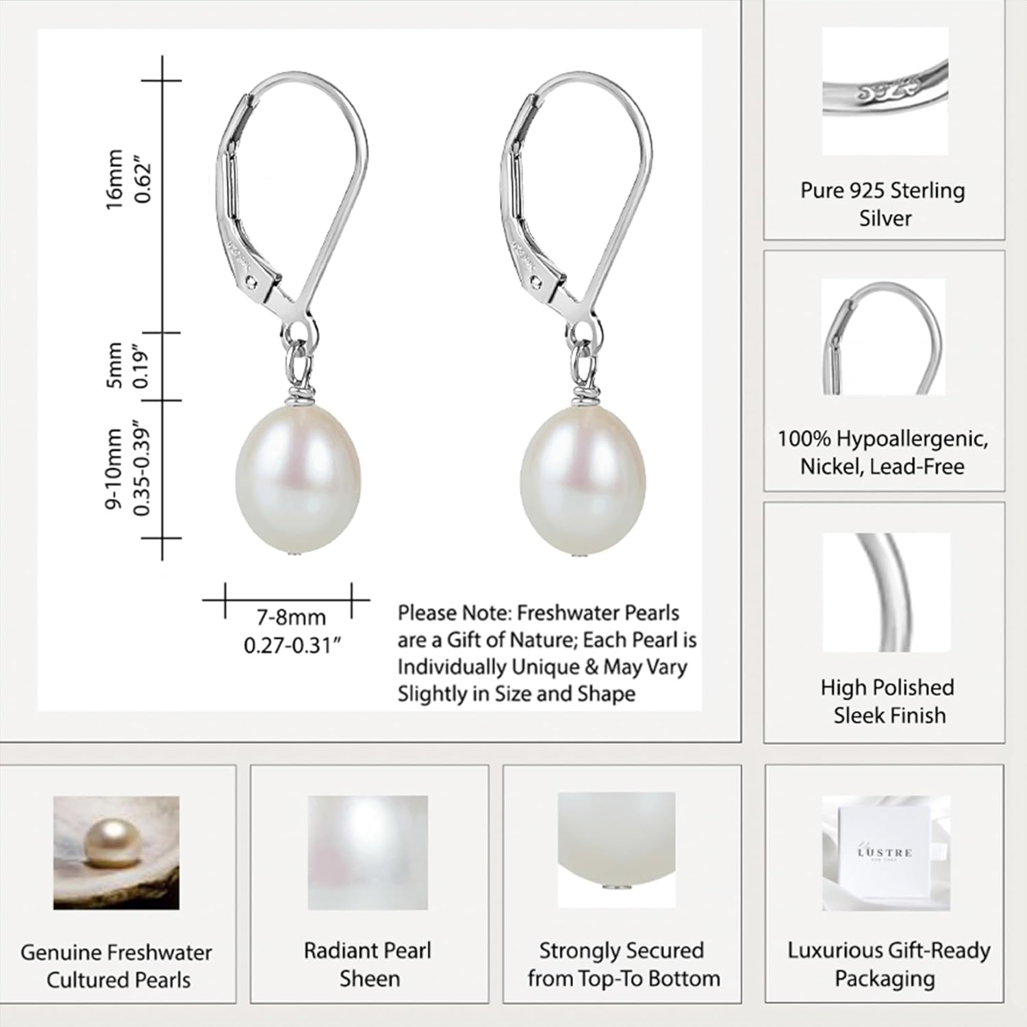 LILY LUSTRE Pearl Earrings for Women, 14k Gold Plated 925 Sterling Silver, AAAA Genuine Freshwater Cultured Pearls in Drop & Coin Shapes, Hoop & Leverback Styles